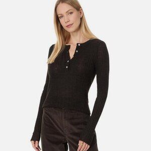 Madewell Lightweight Alpaca Madison Sweater Women XL Dark Carob Henley Neck